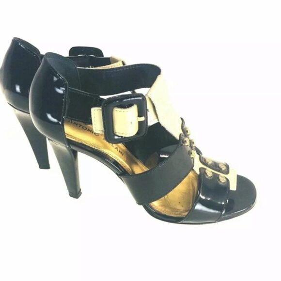 Antonio Melani Sandals Size 8 Black Gold Heels Y - Picture 2 of 8